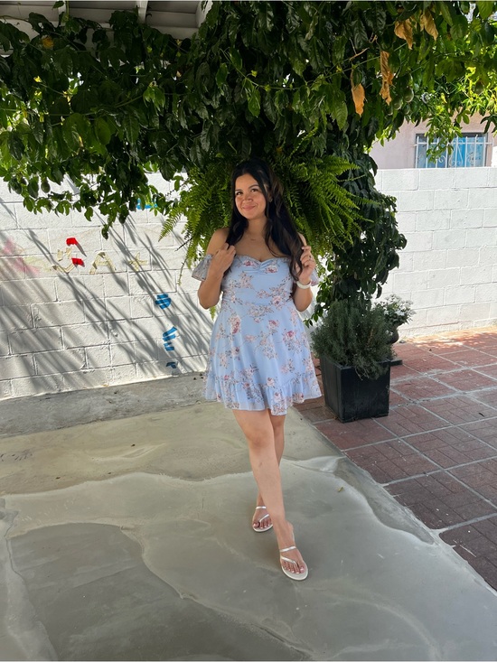 Windsor Dresses & Skirts - Windsor Light Blue Floral Off-Shoulder Mini Dress